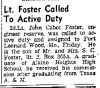 John Cabot Foster called to active duty